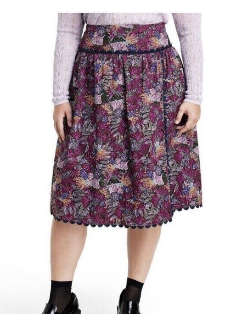 New! Kika x Target Vargas Purple Floral A-Line Skirt with Scalloped Hem